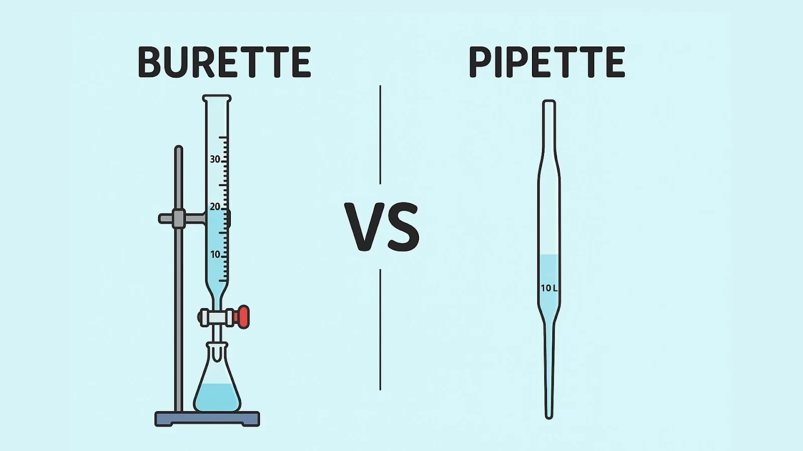 บิวเรตต์ (Burette) และ ปิเปต (Pipette) ต่างกันอย่างไร?